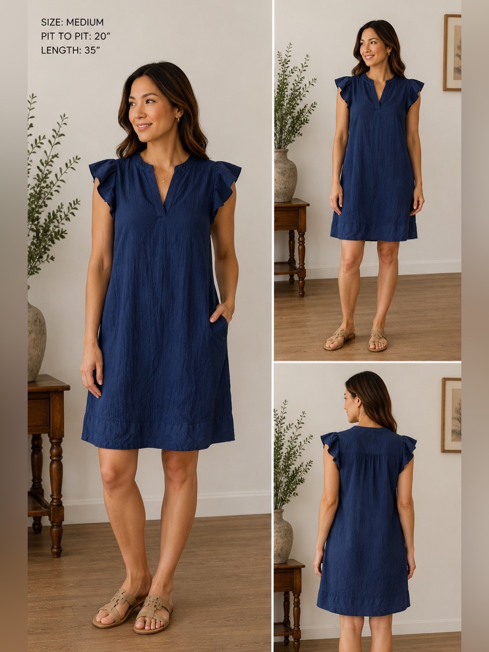 Vineyard Vines Navy Blue Flutter Sleeve Mini Dress Women's M Preppy Coastal